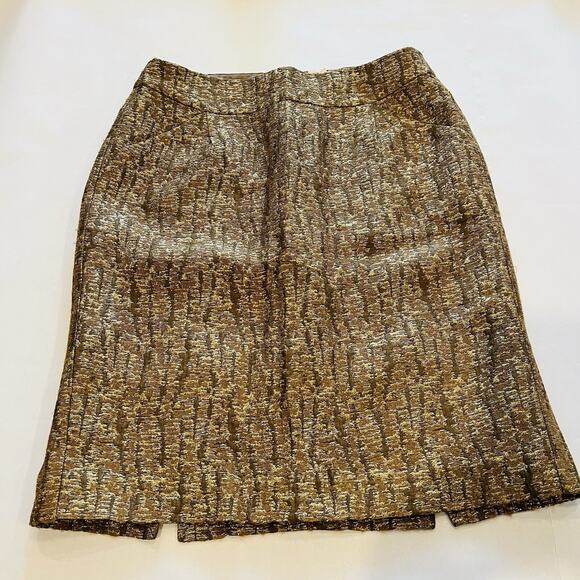 J.Crew Crackled Copper Pencil Skirt in Pecan Metallic Size 6 Brown Wool Blend - Picture 1 of 2